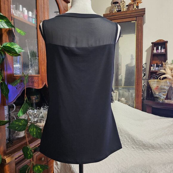 7th Avenue Black Sleeveless Sheer and Fringe Top - Picture 3 of 13